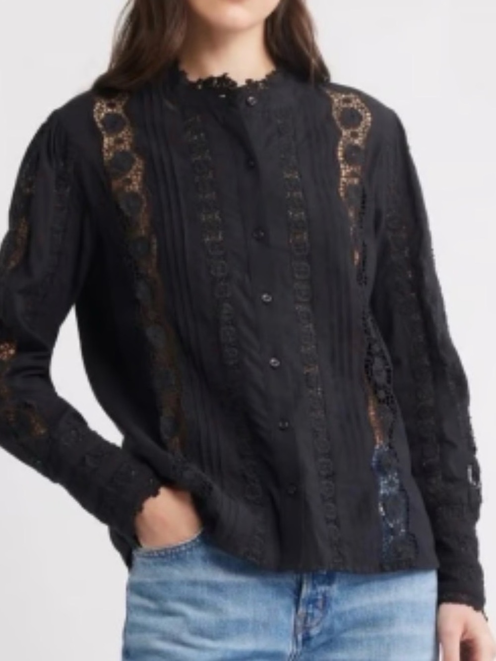 Caslon Black Lace-Trim Lightweight Shirt Jacket size Medium